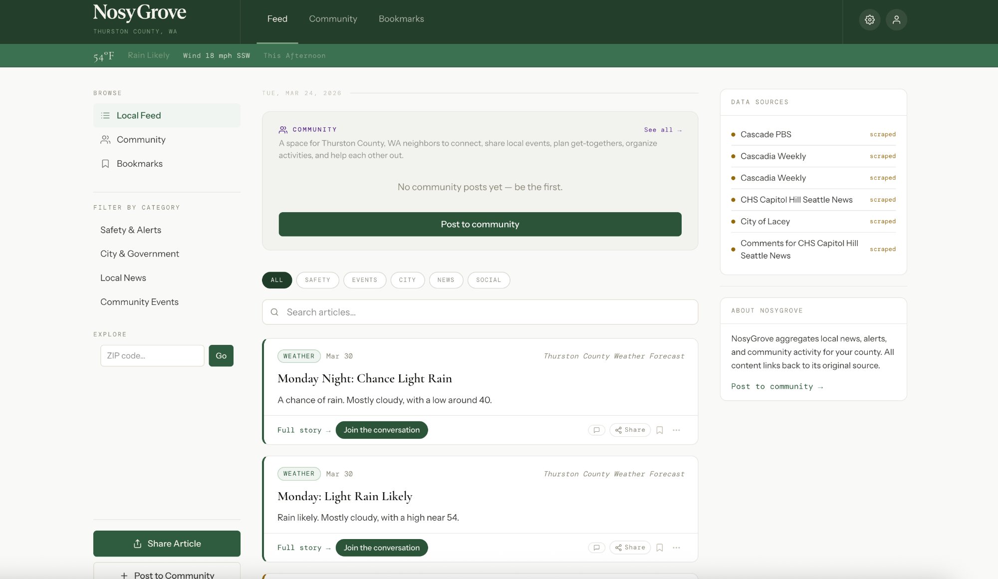 NosyGrove app screenshot