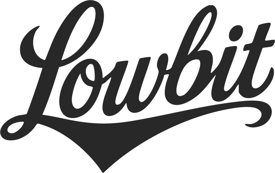 Lowbit Studio logo in a retro-inspired script with a sweeping underline.