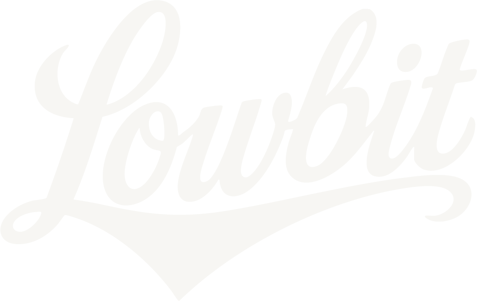 Lowbit Studio logo in a retro-inspired script with a sweeping underline.